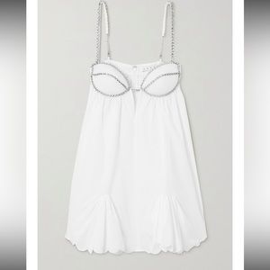 AREA  scalloped crystal embellished cotton poplin mini dress sz 0